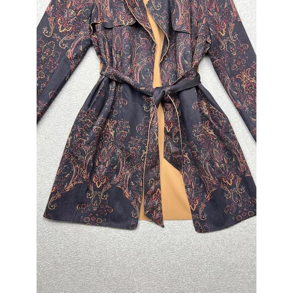 Anthropologie Solitaire Womens Midi Trench Jacket Size S Paisley Boho Faux Suede - Picture 9 of 11